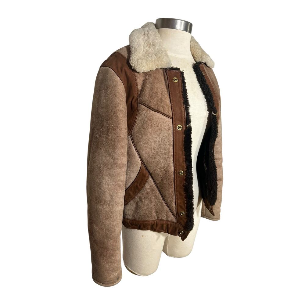 Vintage East West California Shearling Patchwork Suede Bomber Jacket 70s - Picture 11 of 16